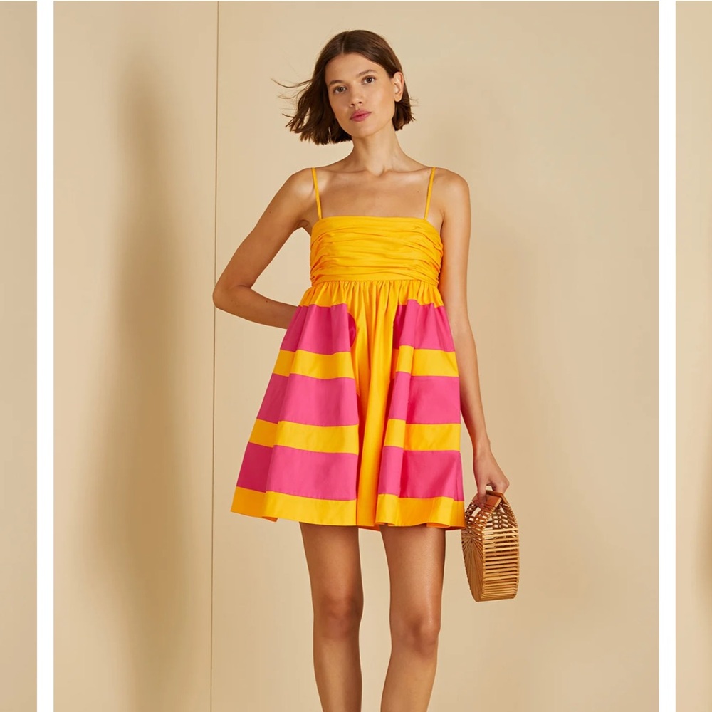 AMUR Pink and Yellow Striped Mini Dress